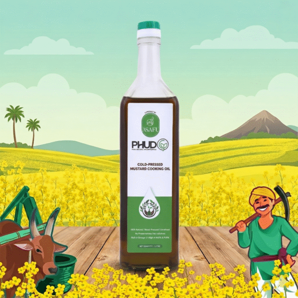 Asafu PHUDG Cold Pressed Mustard Oil 1l | 100% Pure, unrefined and cold pressed | Wooden Ghaani