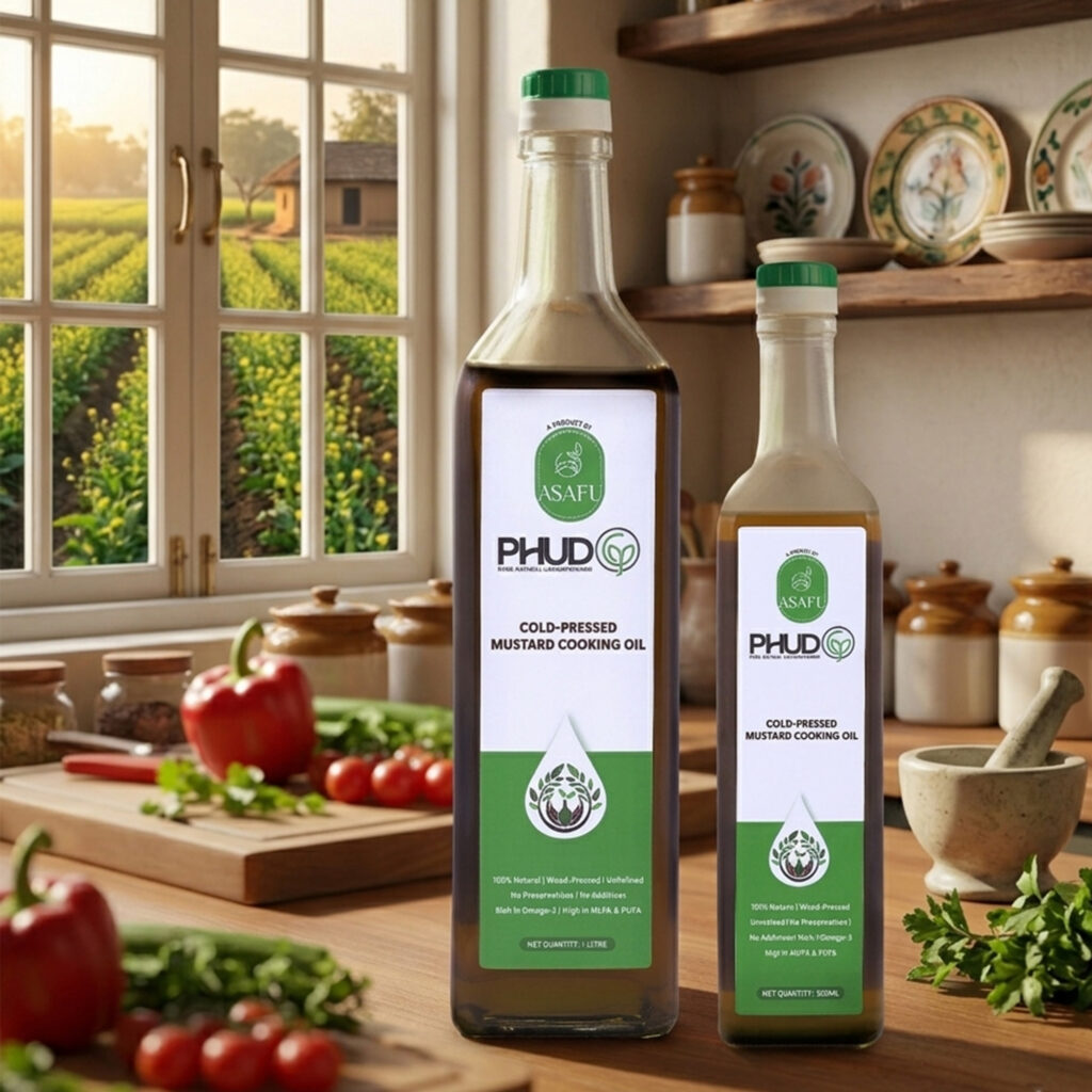 Nutrient-rich wood-pressed mustard oil for healthy cooking